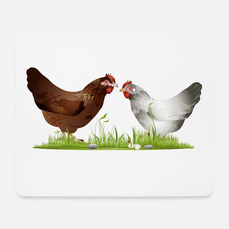 zwei freilaufende Hühner auf einer grünen Wiese - Mousepad (Querformat) - Weiß