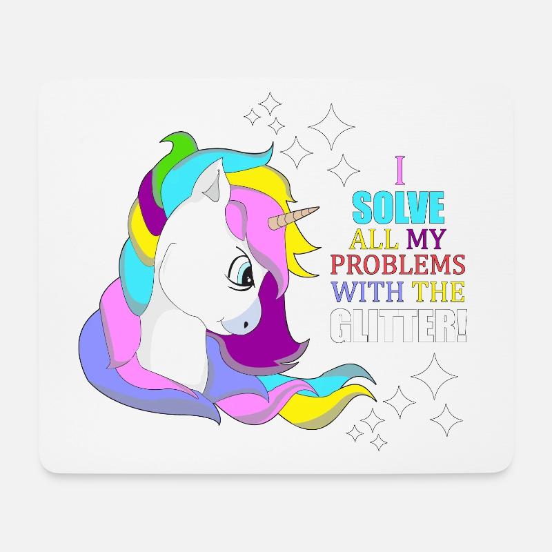 Einhorn Glitzer „Ich löse Probleme mit Glitzer“ - Mousepad (Querformat) - Weiß