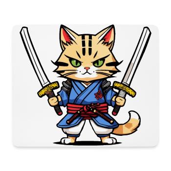 Chat samouraï #30 - Tapis de souris (format paysage) - blanc - Devant