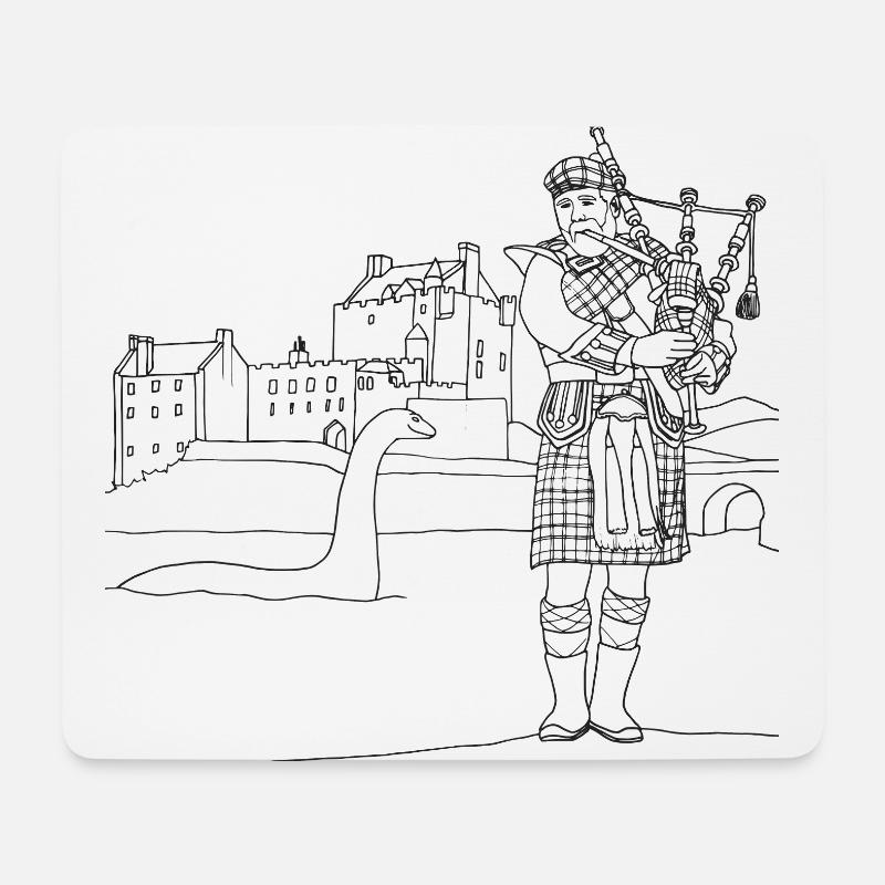 Schotte mit Dudelsack und Nessie - Mousepad (Querformat) - Weiß