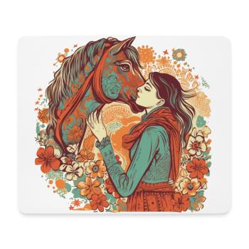 Beautiful boho horse motif with woman/girl - Mouse Pad (horizontal) - white - Front