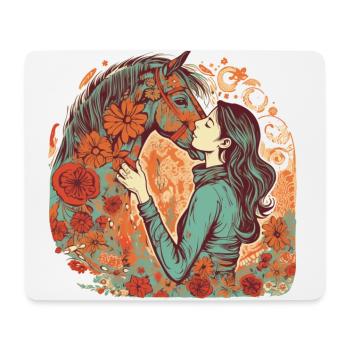 Beau motif de cheval bohème avec femme / fille - Tapis de souris (format paysage) - blanc - Devant