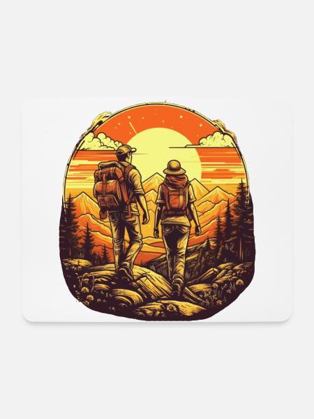 Cooles Wanderer Motiv - Wandern in den Bergen - Mousepad (Querformat) - Weiß