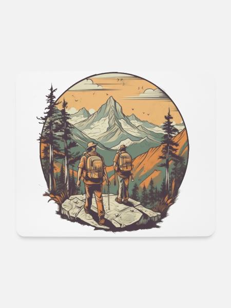 Cooles Wanderer Motiv - Wandern in den Bergen - Mousepad (Querformat) - Weiß