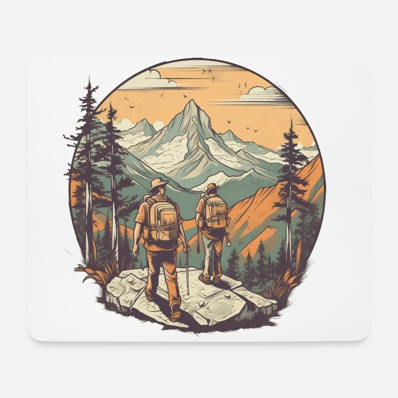Cooles Wanderer Motiv - Wandern in den Bergen - Mousepad (Querformat) - Weiß