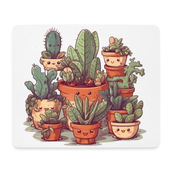 Cute succulents as comic in ceramic pots - Mouse Pad (horizontal) - white - Front