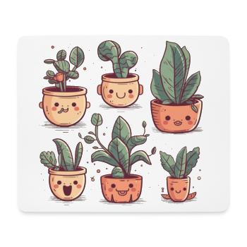 Plantes mignonnes comme comiques dans des pots en céramique - Tapis de souris (format paysage) - blanc - Devant