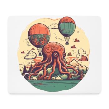 Surrealist motif, octopus island with balloons - Mouse Pad (horizontal) - white - Front