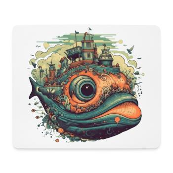 Surrealist whale with city on its back - Mouse Pad (horizontal) - white - Front
