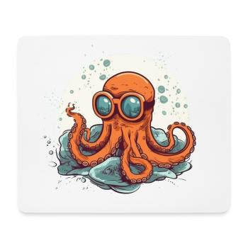 Nerdy Comic Oktopus mit Brille - Mousepad (Querformat) - Weiß - Vorne