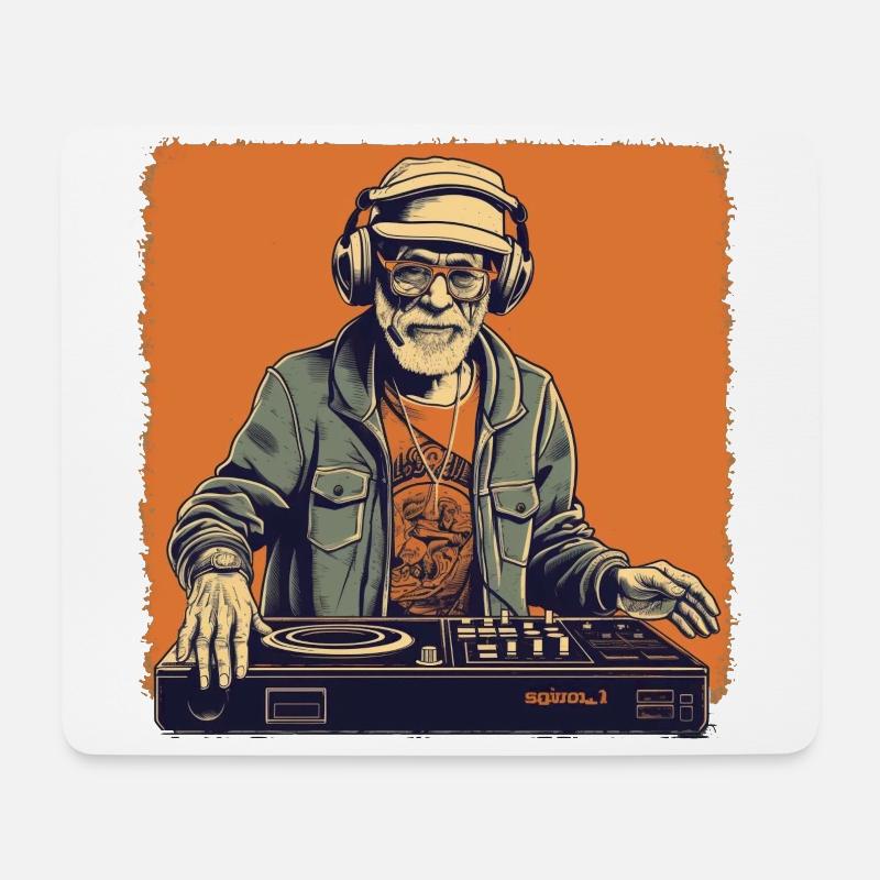 Cool bestager man as DJ hipster with cap - Mouse Pad (horizontal) - white