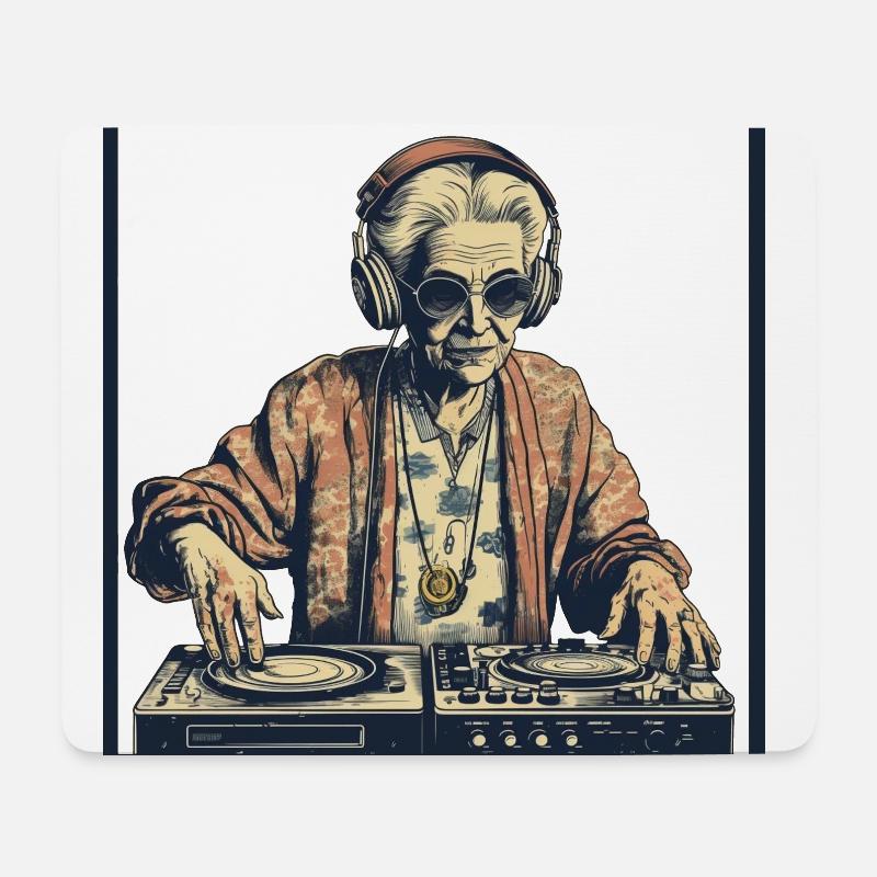 Coole Oma Frau als DJ Hipster mit Sonnenbrille - Mousepad (Querformat) - Weiß