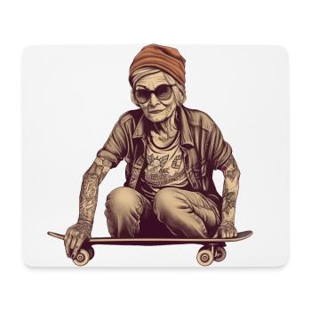 Coole tätowierte Best Ager Frau mit Skateboard - Mousepad (Querformat) - Weiß - Vorne