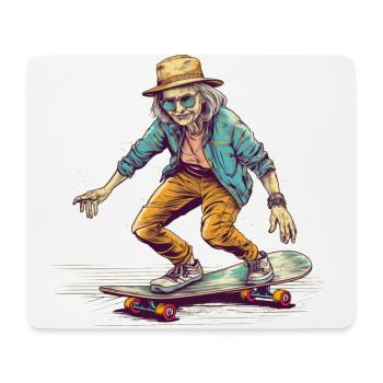 Coole Bestagerin mit Skateboard und Hut Hipster - Mousepad (Querformat) - Weiß - Vorne
