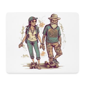 Couple plus âgé cool en tant que hipster de patineur de longboard - Tapis de souris (format paysage) - blanc - Devant