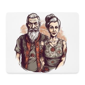 Cooles Bestager Pärchen mit Bart und Tattoos - Mousepad (Querformat) - Weiß - Vorne