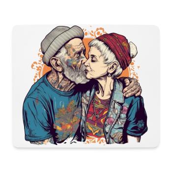 Couple cool s’embrassant avec casquette et barbe - Tapis de souris (format paysage) - blanc - Devant