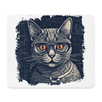 Nerdy Katze mit Brille und orangen Augen - Mousepad (Querformat) - Weiß - Vorne