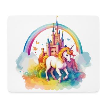 Einhorn Regenbogen Schloss Bunt Magie Fantasie - Mousepad (Querformat) - Weiß - Vorne