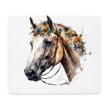 Weißes Pferd mit zarten Blumen - Boho Look - Mousepad (Querformat) - Weiß - Vorne