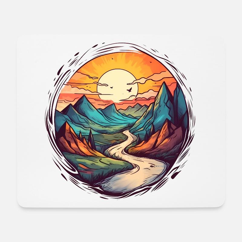 Malerische Berge und Fluss schöner Sonnenuntergang - Mousepad (Querformat) - Weiß