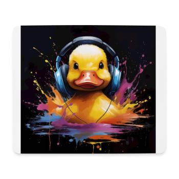 Canard en caoutchouc écoutant de la musique avec des écouteurs - Tapis de souris (format paysage) - blanc - Devant