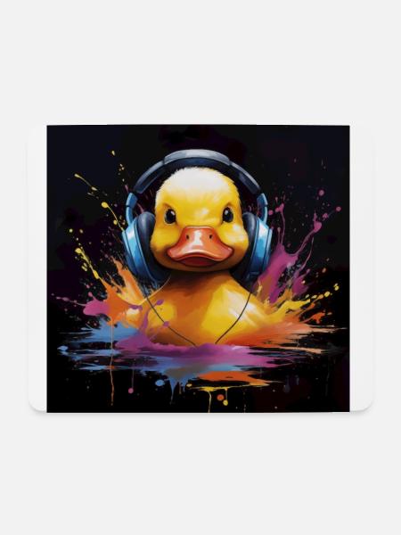 Rubber duck listening to music with headphones - Mouse Pad (horizontal) - white