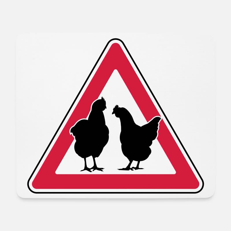 Poulet du soir Poulet attention poules élevées en liberté - Tapis de souris (format paysage) - blanc