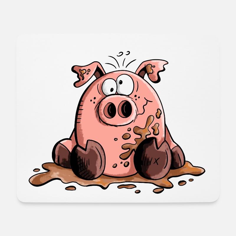 Pig plays in the mud - Pigs - Cartoon - Gift - Mouse Pad (horizontal) - white