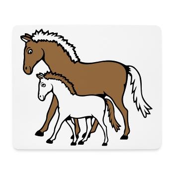 2 Mignon Chevaux Enfant Famille Maman Papa Maman Père - Tapis de souris (format paysage) - blanc - Devant