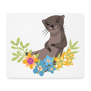 Sea Otter Cartoon Flower Floral - Mouse Pad (horizontal) - white - Front