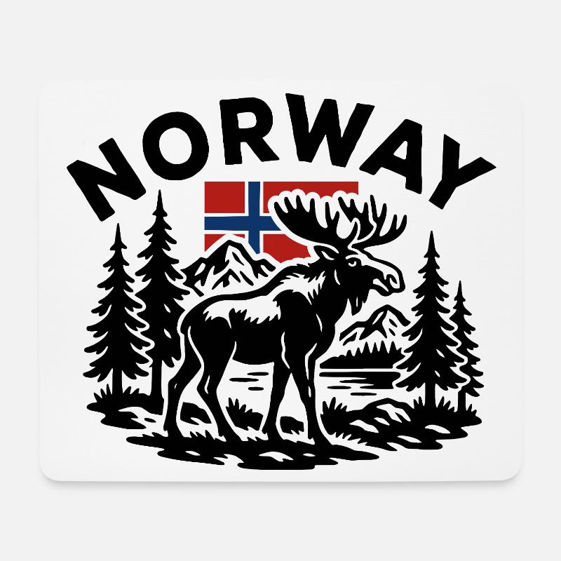 Norwegische Waldlandschaft mit Elch und Flagge - Mousepad (Querformat) - Weiß