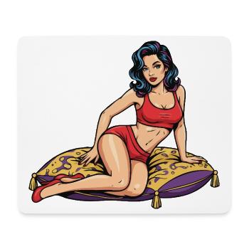 Pin-up-Frau auf dekorativem Kissen - Mousepad (Querformat) - Weiß - Vorne