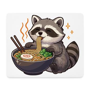 Raccoon with noodles Ramen kawaii raccoon - Mouse Pad (horizontal) - white - Front