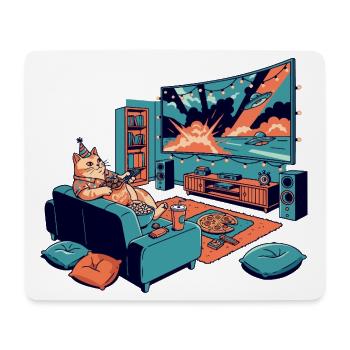 Cat cinema in the living room Cinema cat Chillout cat - Mouse Pad (horizontal) - white - Front
