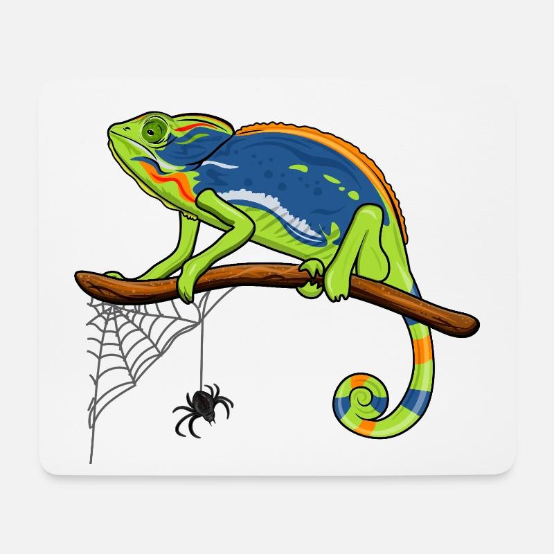 Chamäleon auf Ast mit Spinnennetz - Mousepad (Querformat) - Weiß