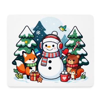 Cozy Snowman with Winter Friends - Mouse Pad (horizontal) - white - Front
