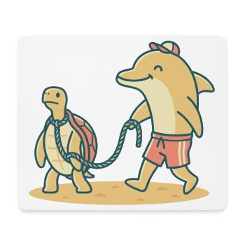 Delfin geht Gassi mit Schildkröte - Mousepad (Querformat) - Weiß - Vorne