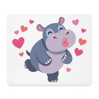 Herziger Hippo mit Herzen und Kussmund - Mousepad (Querformat) - Weiß - Vorne