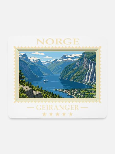 Norwegen Geiranger Vintage Reisemarke - Mousepad (Querformat) - Weiß