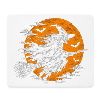 Die Hexe auf dem Besen vor dem Vollmond - Mousepad (Querformat) - Weiß - Vorne