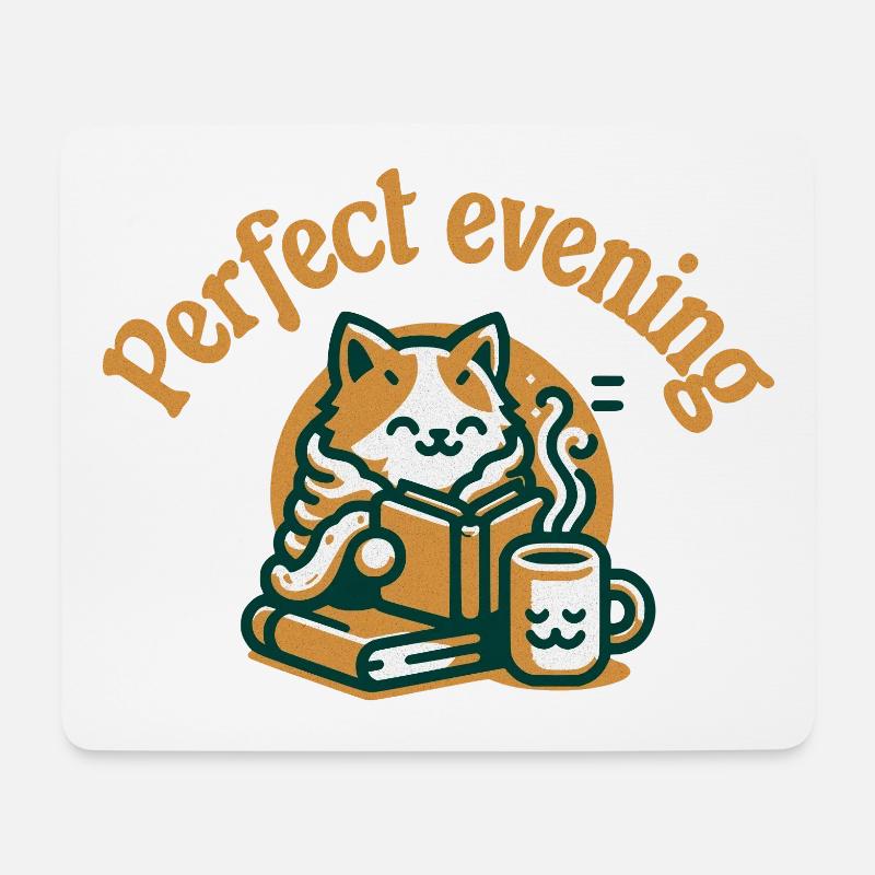 Katze Buch Tee Kaffee - Mousepad (Querformat) - Weiß