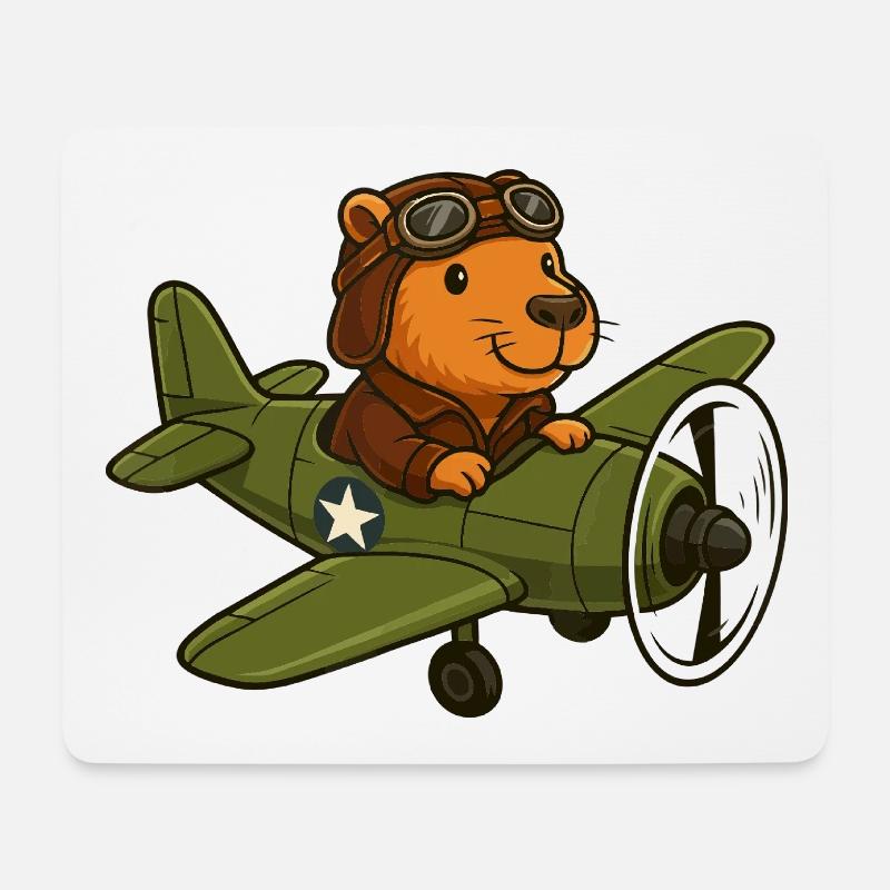 Fliegender Biberpilot im Flugzeug - Mousepad (Querformat) - Weiß