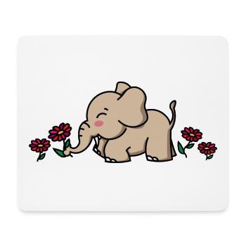 Baby Elefant Geschenk mit Blumen / elephant flower - Mousepad (Querformat) - Weiß - Vorne