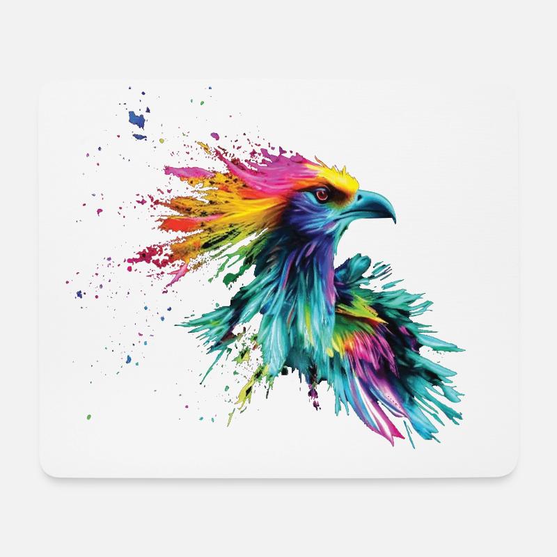 Vogel Farbige bunte Farb Spritzer - Mousepad (Querformat) - Weiß
