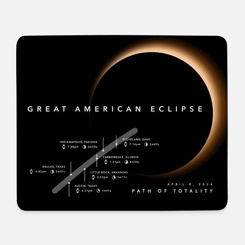 ZONE DE TOTALITÉ DE L’ÉCLIPSE SOLAIRE 08 avril 2024 - Tapis de souris (format paysage) - blanc