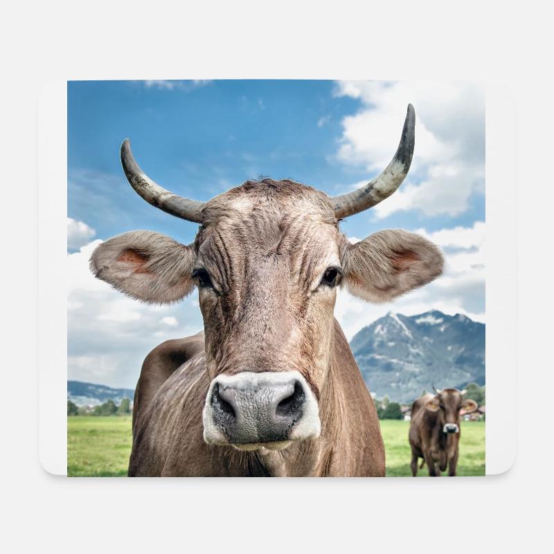 Kuh vor dem Grünten - Mousepad (Querformat) - Weiß