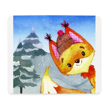 Animaux amis dans la forêt d'hiver - Le petit renard - Tapis de souris (format paysage) - blanc - Devant