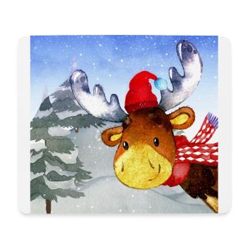Tierfreunde im Winterwald - Der kleine Hirsch - Mousepad (Querformat) - Weiß - Vorne