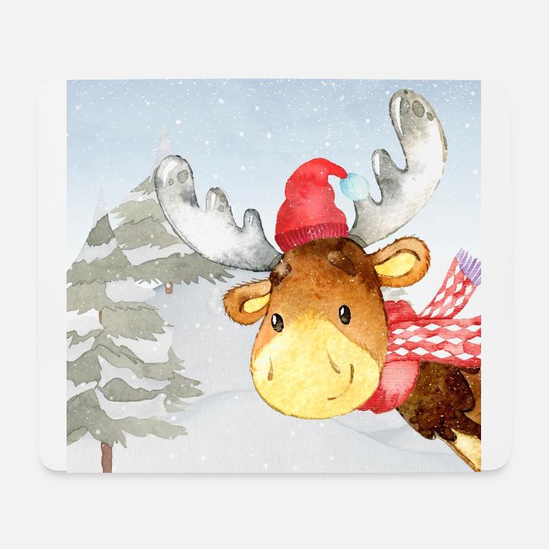 Amis des animaux dans la forêt d'hiver - le petit cerf - Tapis de souris (format paysage) - blanc